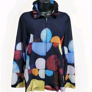 Damee Art to Wear Mesh Zip Up Jacket Sz Small Oversized Ruffle Adjustable Collar